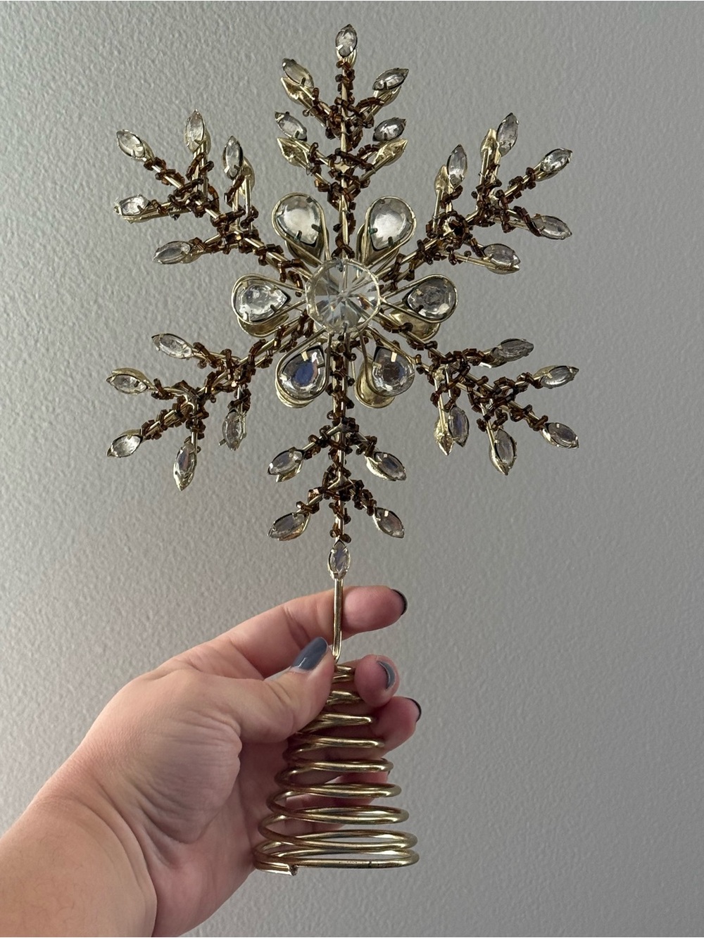 Anthropologie Clear Crystal Beaded 3D Snowflake Tree Topper